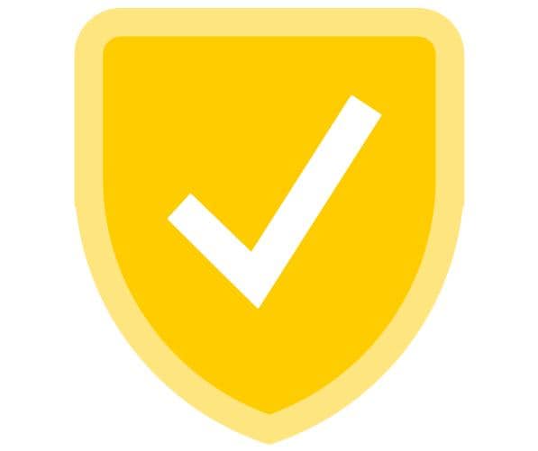 Icon in Post-gelb, welches durch Schild Datensicherheit symbolisiert